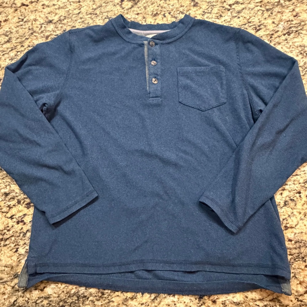 LL Bean Mens Blue Long Sleeve Henley Shirt Pocket Medium Regular v
